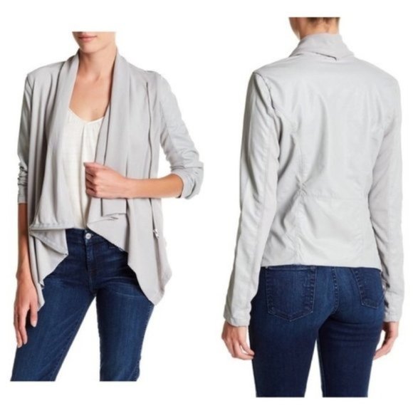 Blank NYC Cowl Faux Leather Gray Jacket - Picture 2 of 9